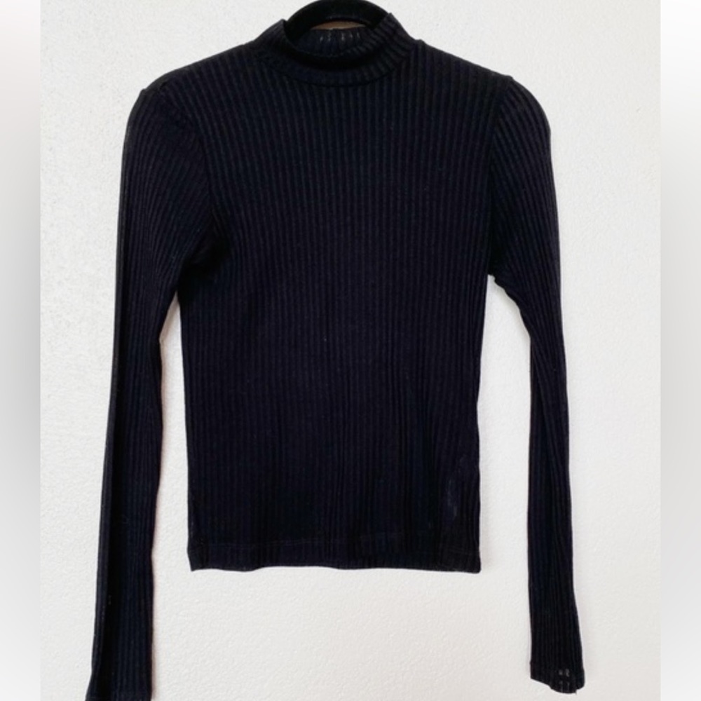 Top shop Black Ribbed Sheer Top